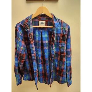 Old Navy Plaid Flannel Shirt Mens Large Blue Red Green Long Sleeve Button Down